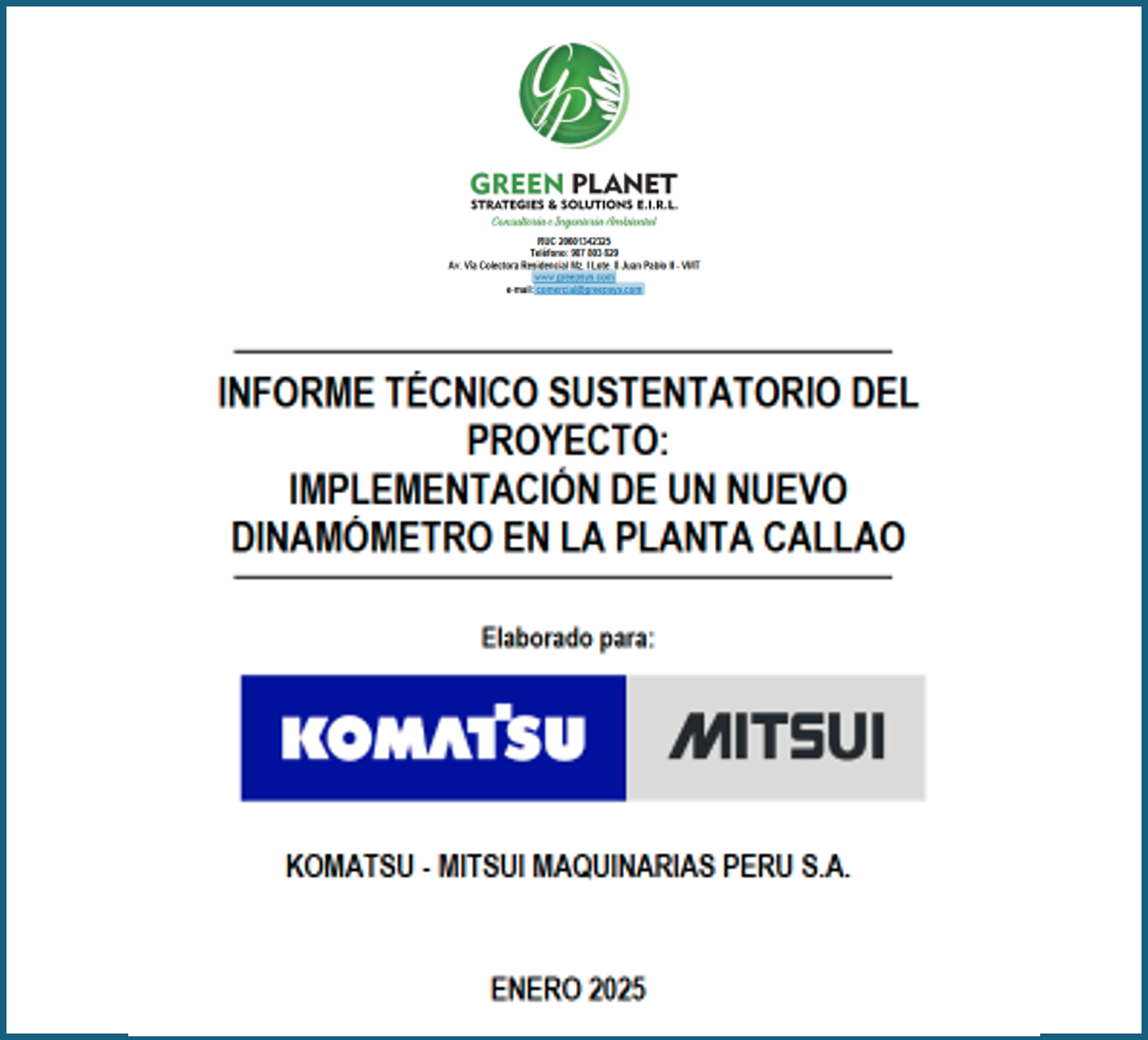  Proyecto: IMPLEMENTACIÓN DE UN NUEVO DINAMÓMETRO EN LA PLANTA CALLAO